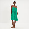 Robe fluide &agrave; volants fines bretelles vert canard femme