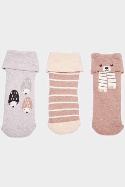 Lot 3 paires chaussettes coton sable b&eacute;b&eacute; gar&ccedil;on