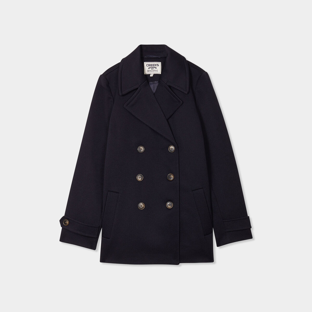 Manteau caban double boutonnage bleu marine femme