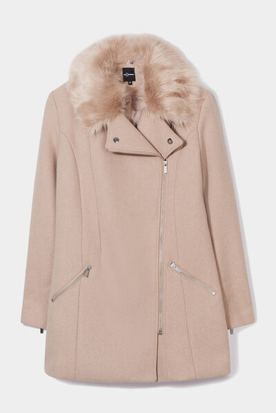 Manteau droit zippé beige femme