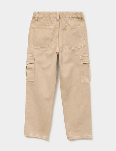 Pantalon cargo taille &eacute;lastiqu&eacute;e stretch beige gar&ccedil;on