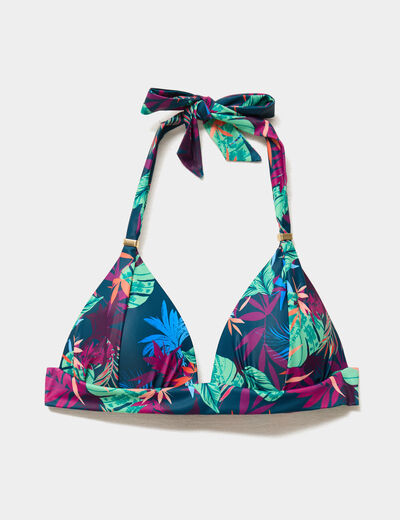 Haut de maillot de bain forme triangle bleu p&eacute;trole femme