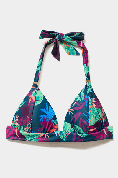 Haut de maillot de bain forme triangle bleu p&eacute;trole femme