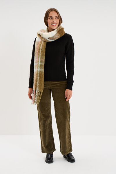 Pantalon &agrave; pont velours 7/8&egrave;me vert kaki femme