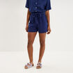 Short paperbag lin m&eacute;lang&eacute; bleu fonc&eacute; femme
