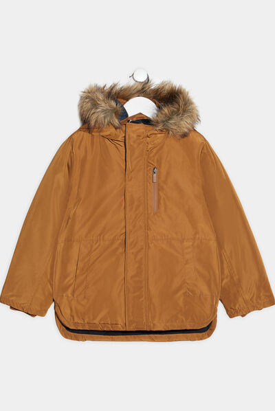 Parka droite doublée à capuche camel garçon