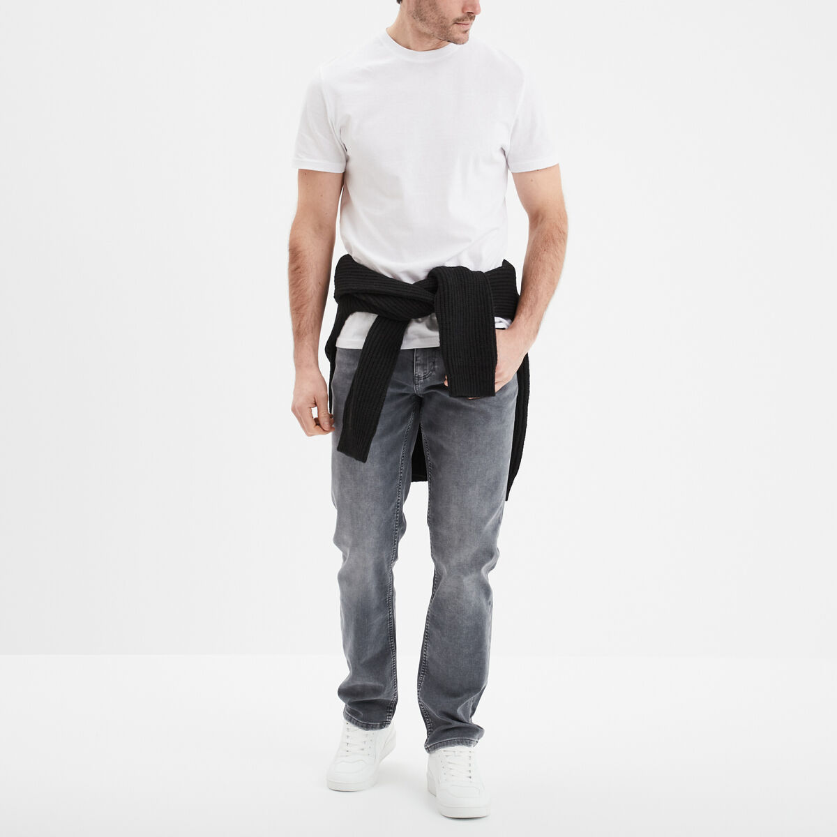 Jean stretch coupe regular denim gris homme