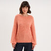 Pull col rond manches longues rose corail femme