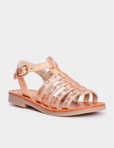 Sandales brides irisées aspect croco couleur argent fille