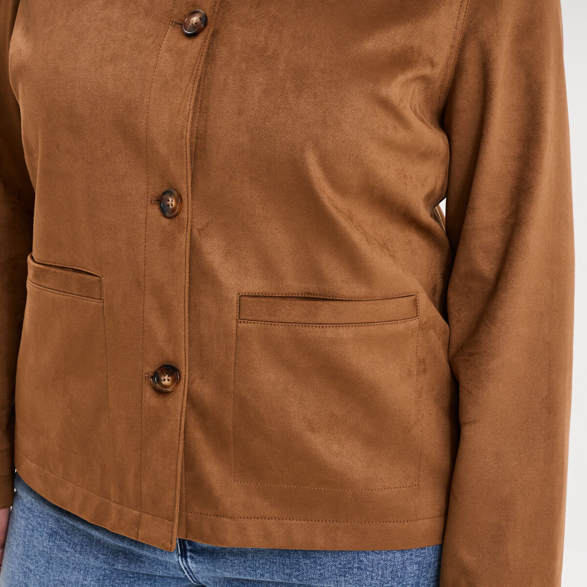 Veste effet su&eacute;dine boutonn&eacute;e marron femme grande taille