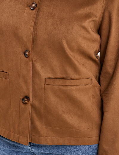 Veste effet su&eacute;dine boutonn&eacute;e marron femme grande taille