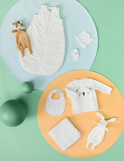 Ensemble bonnet et moufles coton blanc bébé