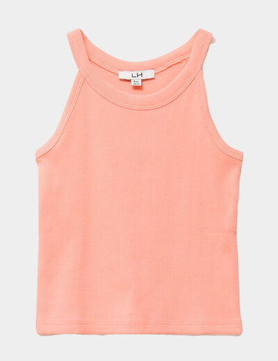 D&eacute;bardeur c&ocirc;tel&eacute; col rond coton orange corail fille