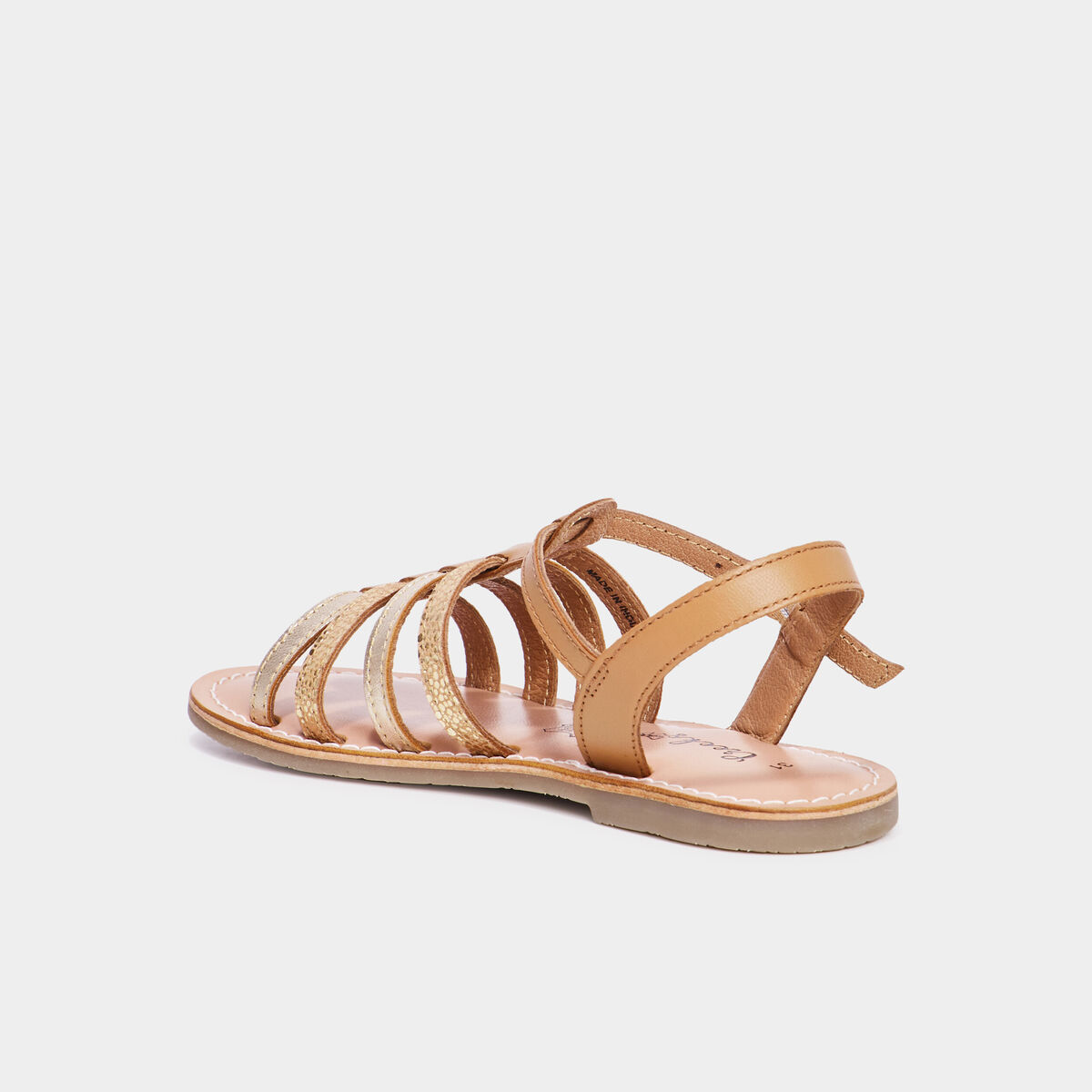 Sandales plates &agrave; brides en cuir Creeks camel fille