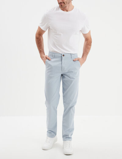 Pantalon chino droit stretch retroussé bleu ciel homme