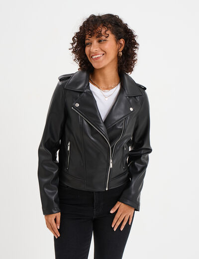 Veste biker simili cuir noir femme