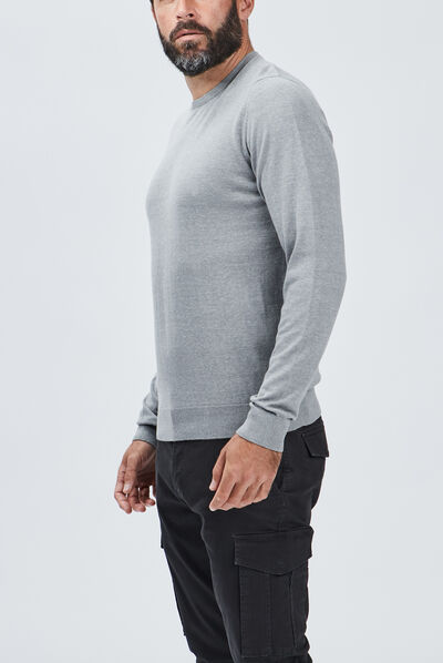 Pull droit col rond gris homme