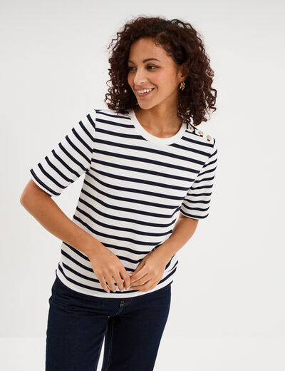 T-shirt marini&egrave;re manches courtes ecru femme