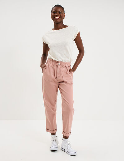 T-shirt avec broderie &eacute;paules ecru femme