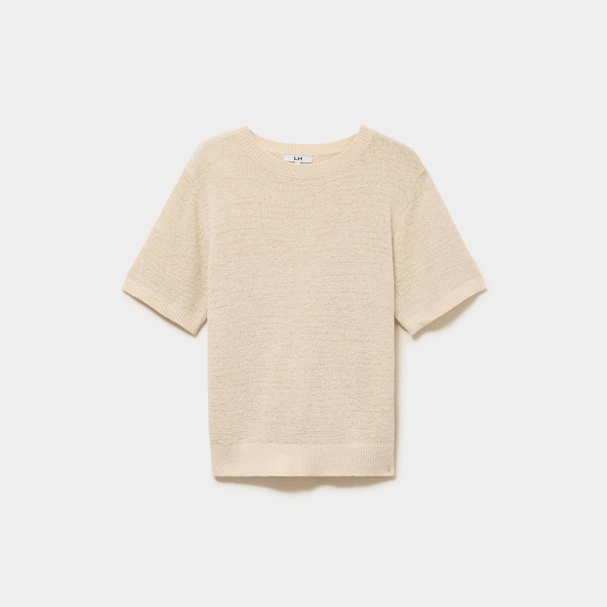 Pull manches courtes col rond beige femme