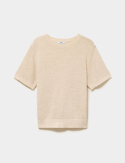 Pull manches courtes col rond beige femme