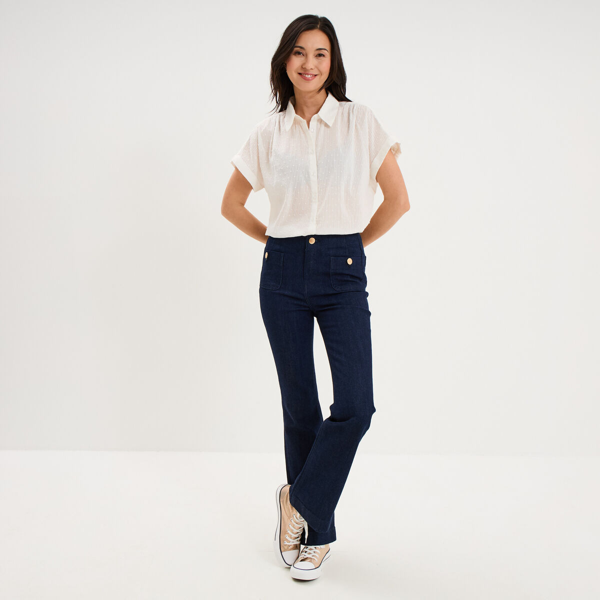 Chemise manches courtes coton blanc femme
