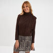Pull poncho col roul&eacute; sans manches marron fonc&eacute; femme
