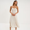 Robe longue buste smock&eacute; lin m&eacute;lang&eacute; beige femme
