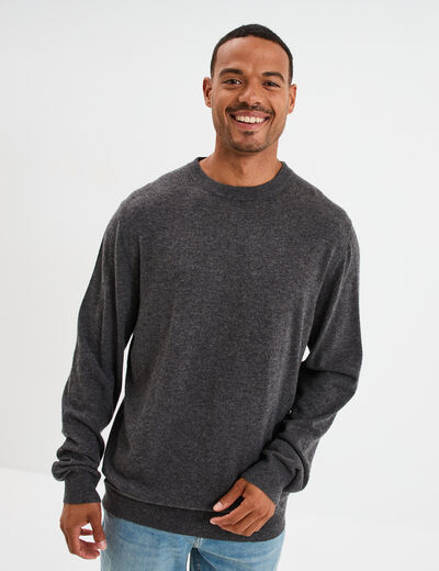 Pull col rond manches longues gris fonc&eacute; homme