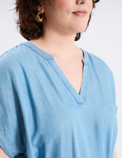 Robe ceinturée manches courtes bleu clair femme grande taille