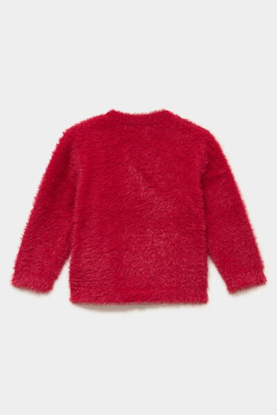 Pull de No&euml;l effet duveteux &agrave; sequins rouge fonc&eacute; b&eacute;b&eacute; fille