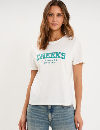 T-shirt col rond manches courtes blanc femme
