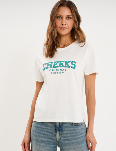 T-shirt col rond manches courtes blanc femme