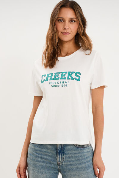 T-shirt col rond manches courtes blanc femme