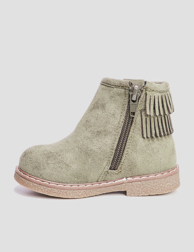 Bottines franges vert kaki b&eacute;b&eacute; fille