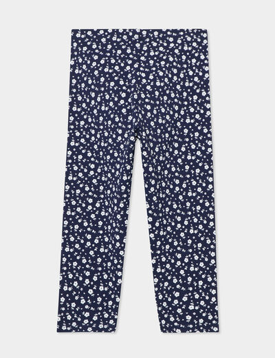 Legging 3/4 élastiqué coton bleu marine fille