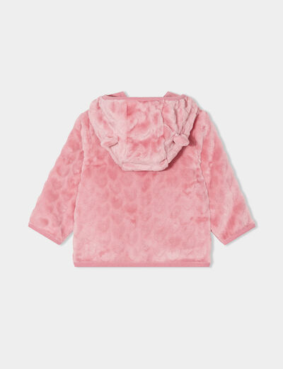 Gilet aspect velours à capuche vieux rose bébé fille