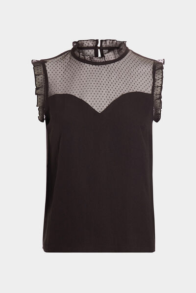 Blouse plumetis habillée sans manches noir femme