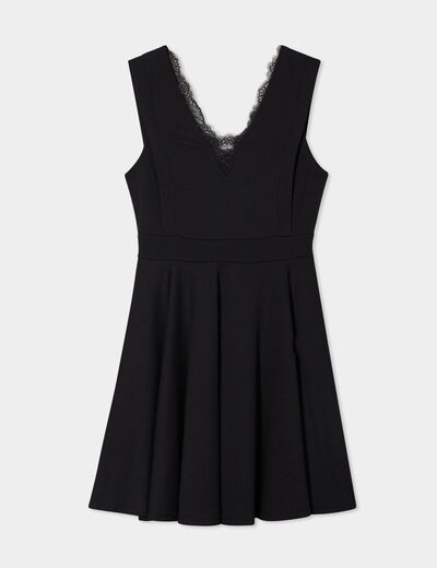 Robe patineuse longueur midi noir femme