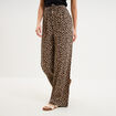 Pantalon large lin m&eacute;lang&eacute; beige clair femme
