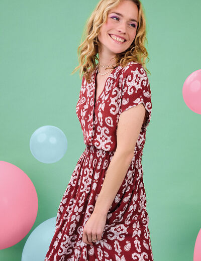 Robe midi col tunisien terracotta femme