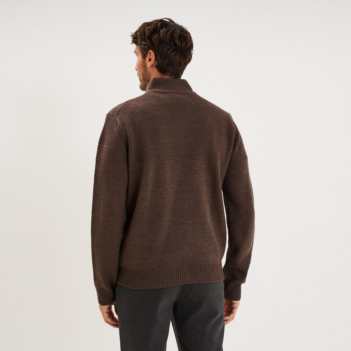 Pull col camionneur manches longues marron chocolat homme
