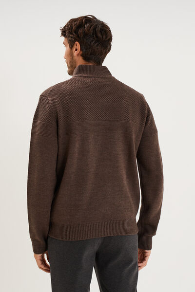 Pull col camionneur manches longues marron chocolat homme