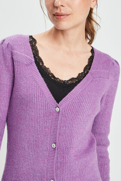 Gilet boutonné avec col en V violet femme