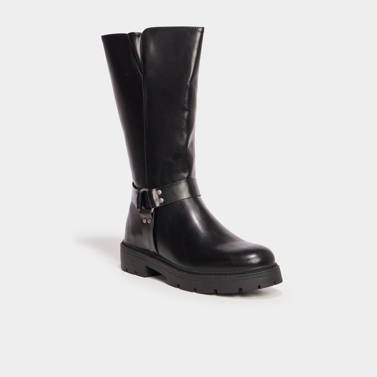 Bottes crantées avec boucles noir femme