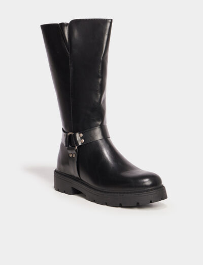 Bottes crantées avec boucles noir femme