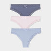 Lot 3 tangas c&ocirc;tel&eacute;s &agrave; dentelle bleu clair femme