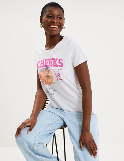 T-shirt manches courtes col rond coton blanc femme