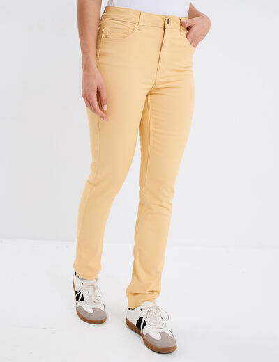 Pantalon slim en coton elasthanne jaune clair femme