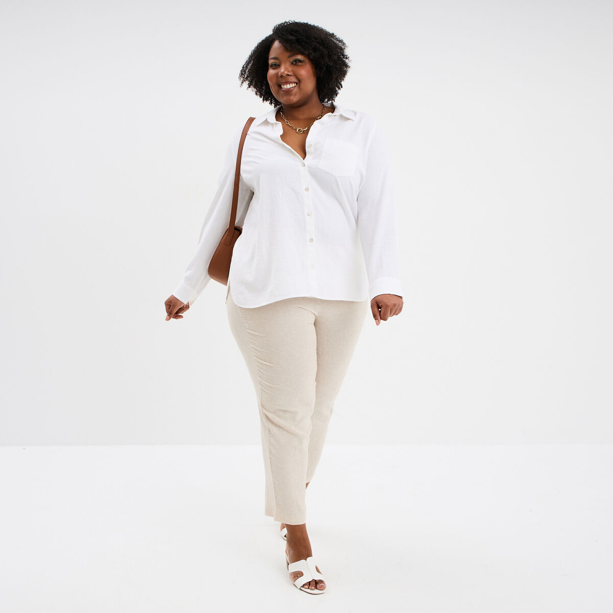 Chemise oversize lin mélangé blanc femme grande taille
